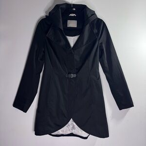 Soia & Kyo Black Hooded Softshell Trench Coat Womens XS Belted